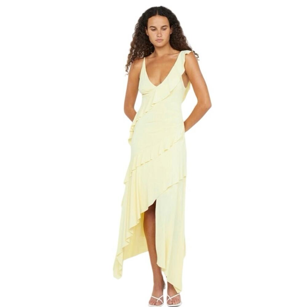 Bec + Bridge Marnie Asym Dress Size 6 Butter Yellow Ruffle Maxi NWT